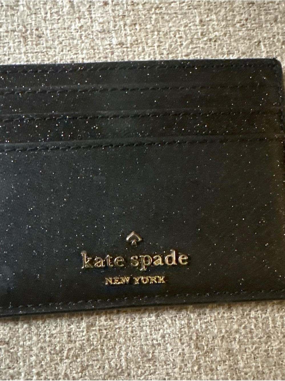 kate spade Black Glitter Card & Key Holder with Gold Logo